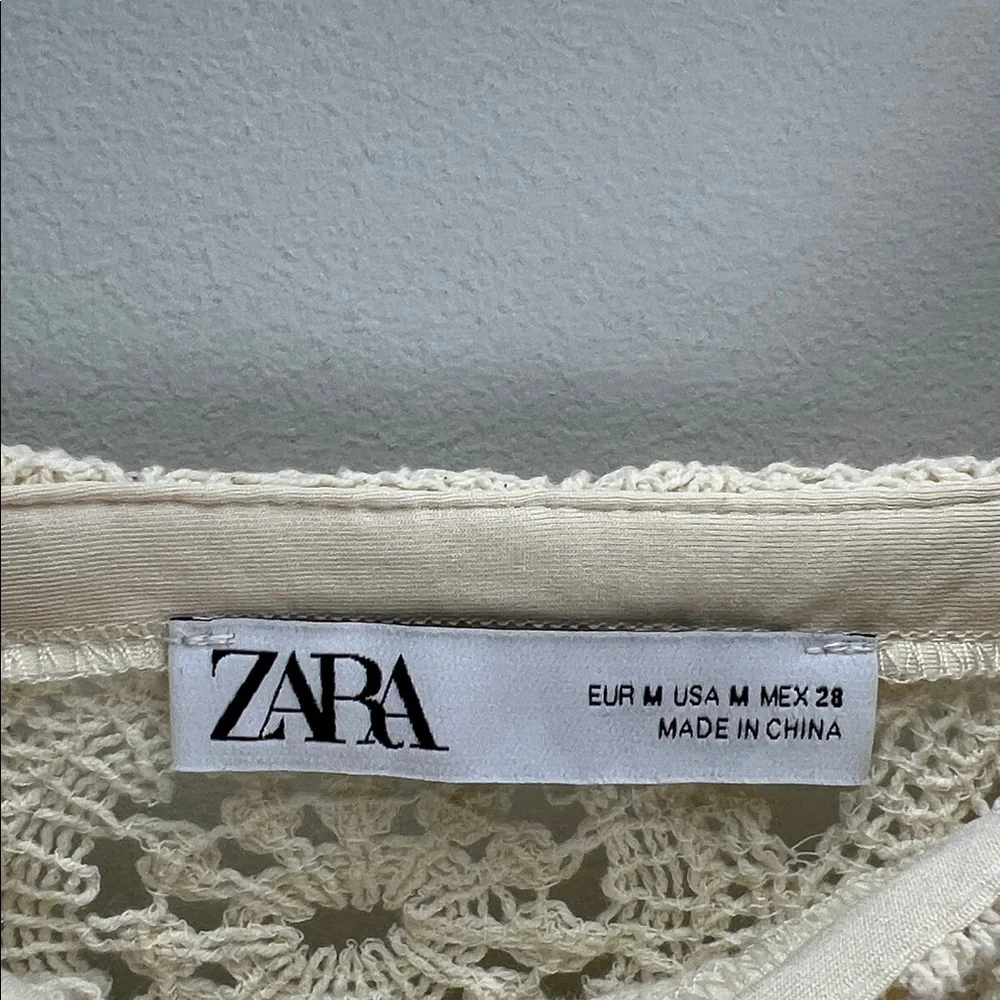 Zara Crochet Lace Crop Top Cream Cropped Womens Medium Victorian Cottagecore